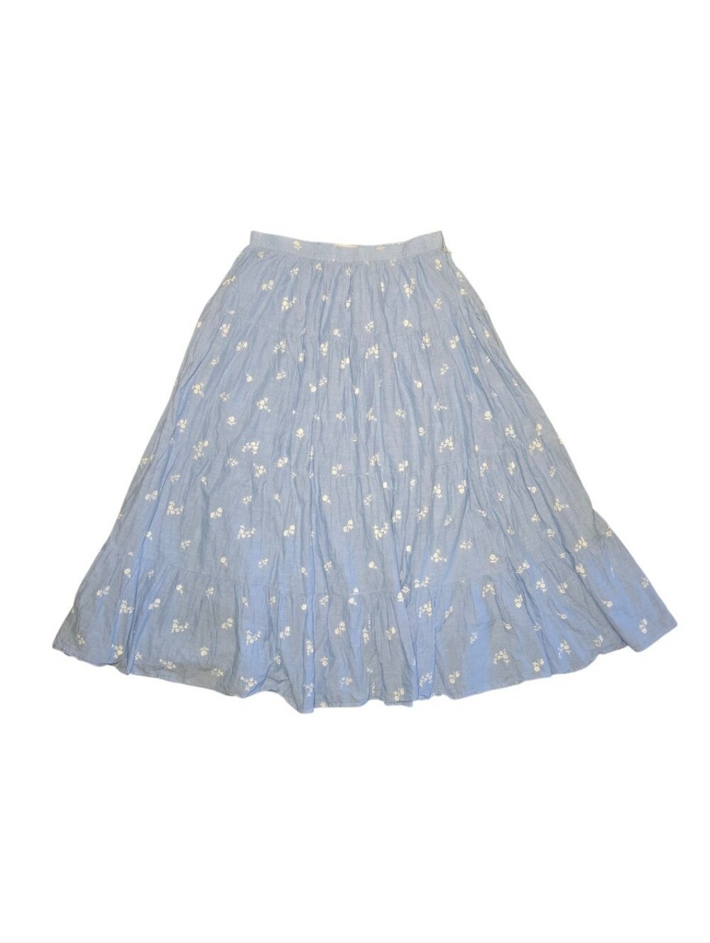 Sezane Archive Embroidered Maxi Skirt Blue Ecru Floral Cotton Size 10